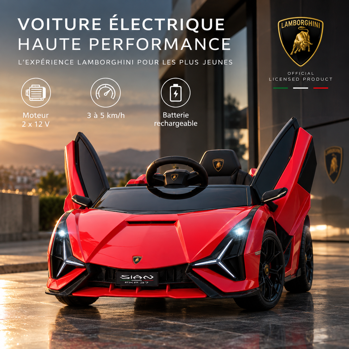 Voiture électrique enfant Lamborghini Sian rouge