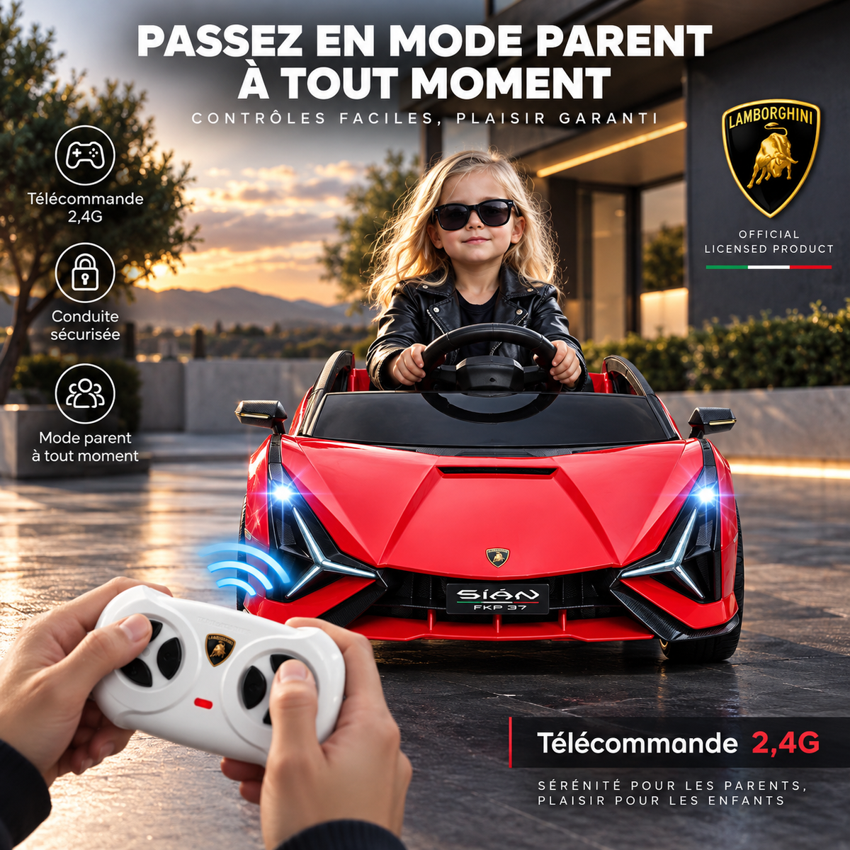 Voiture électrique enfant Lamborghini Sian rouge