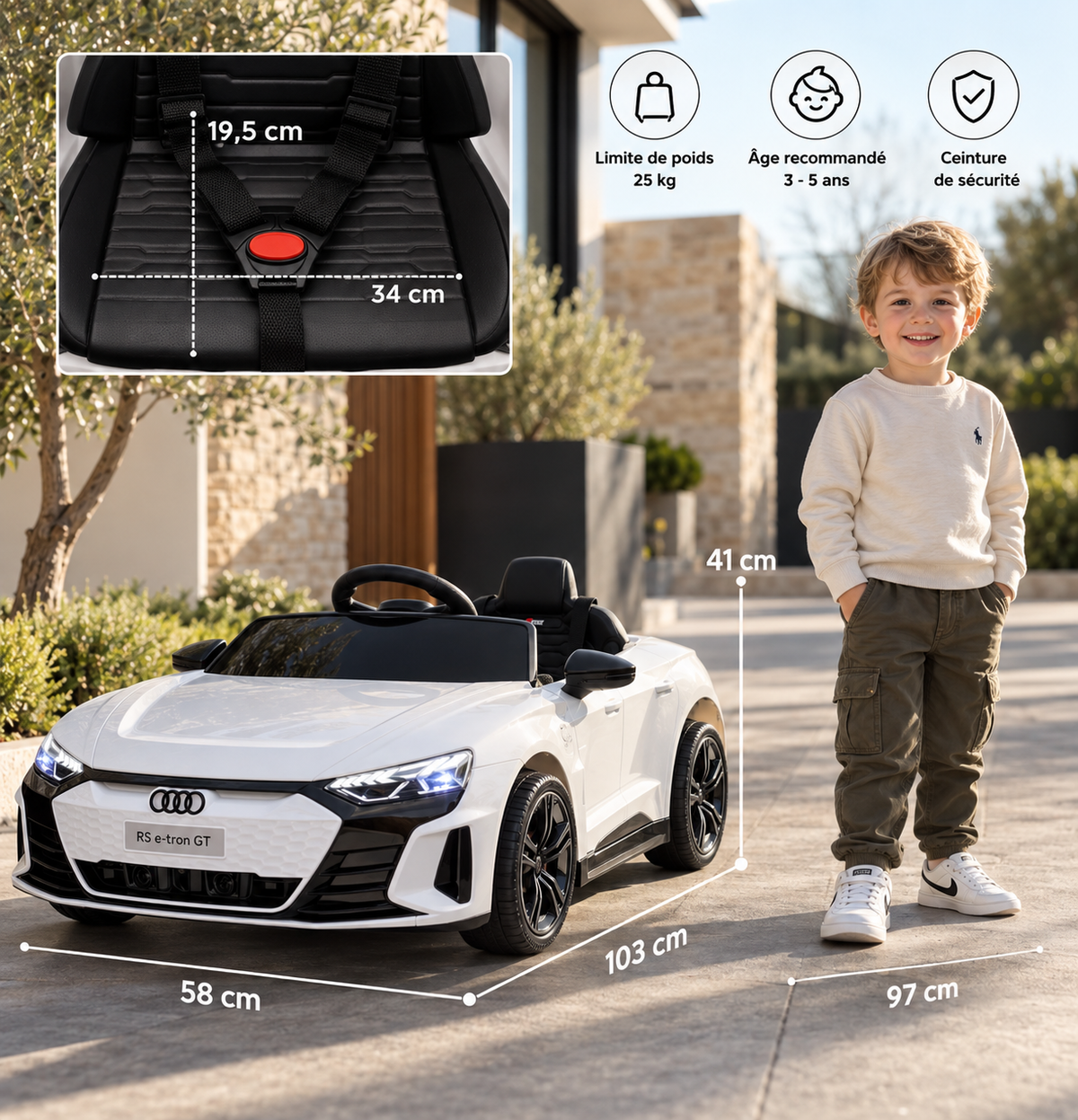 Voiture électrique enfant Audi RS e-tron GT blanche
